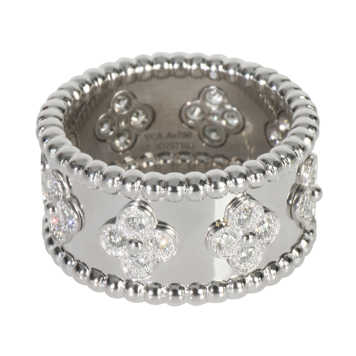 Van Cleef & Arpels White Gold Diamond Perlee Clovers Ring fv