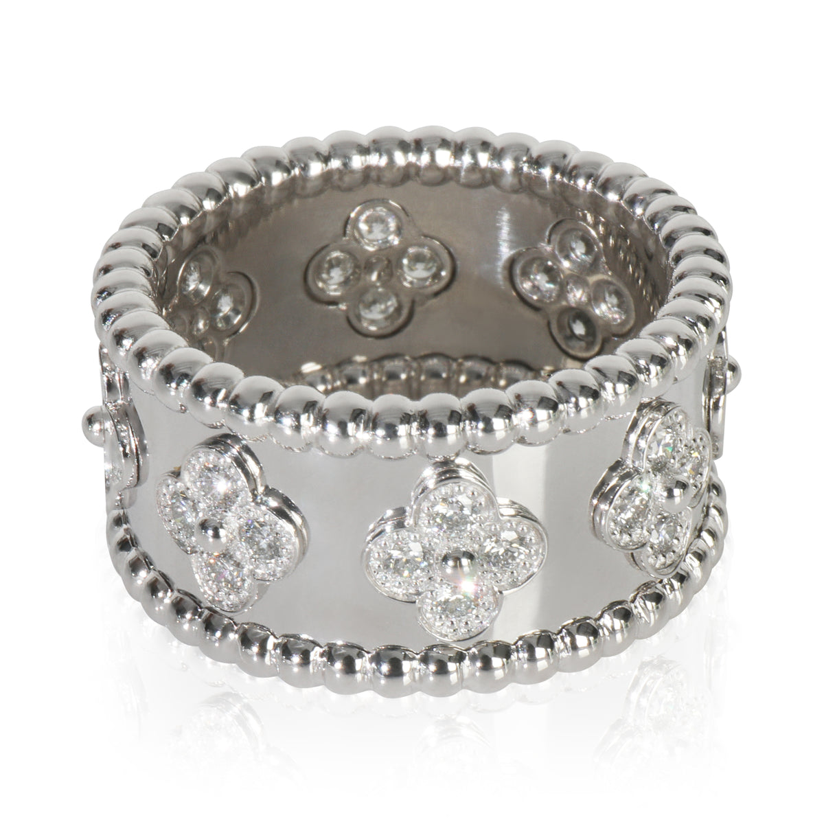 Van Cleef & Arpels White Gold Diamond Perlee Clovers Ring sv