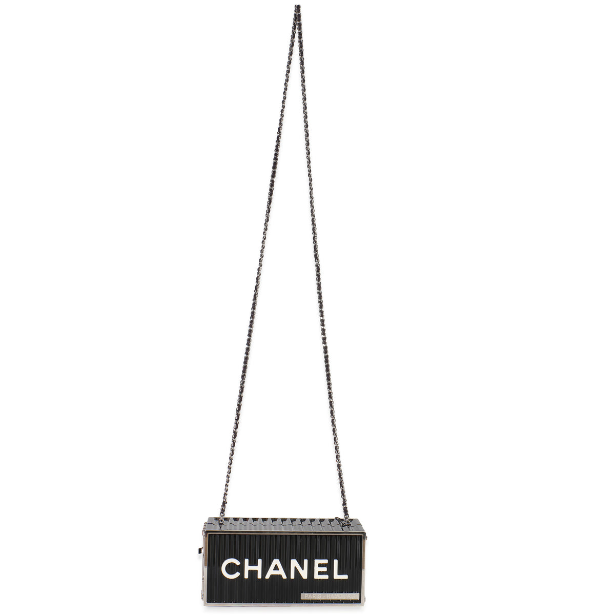 Chanel 18A Black Lucite Paris Hamburg Minaudiere Shipping Container Clutch Handbag av