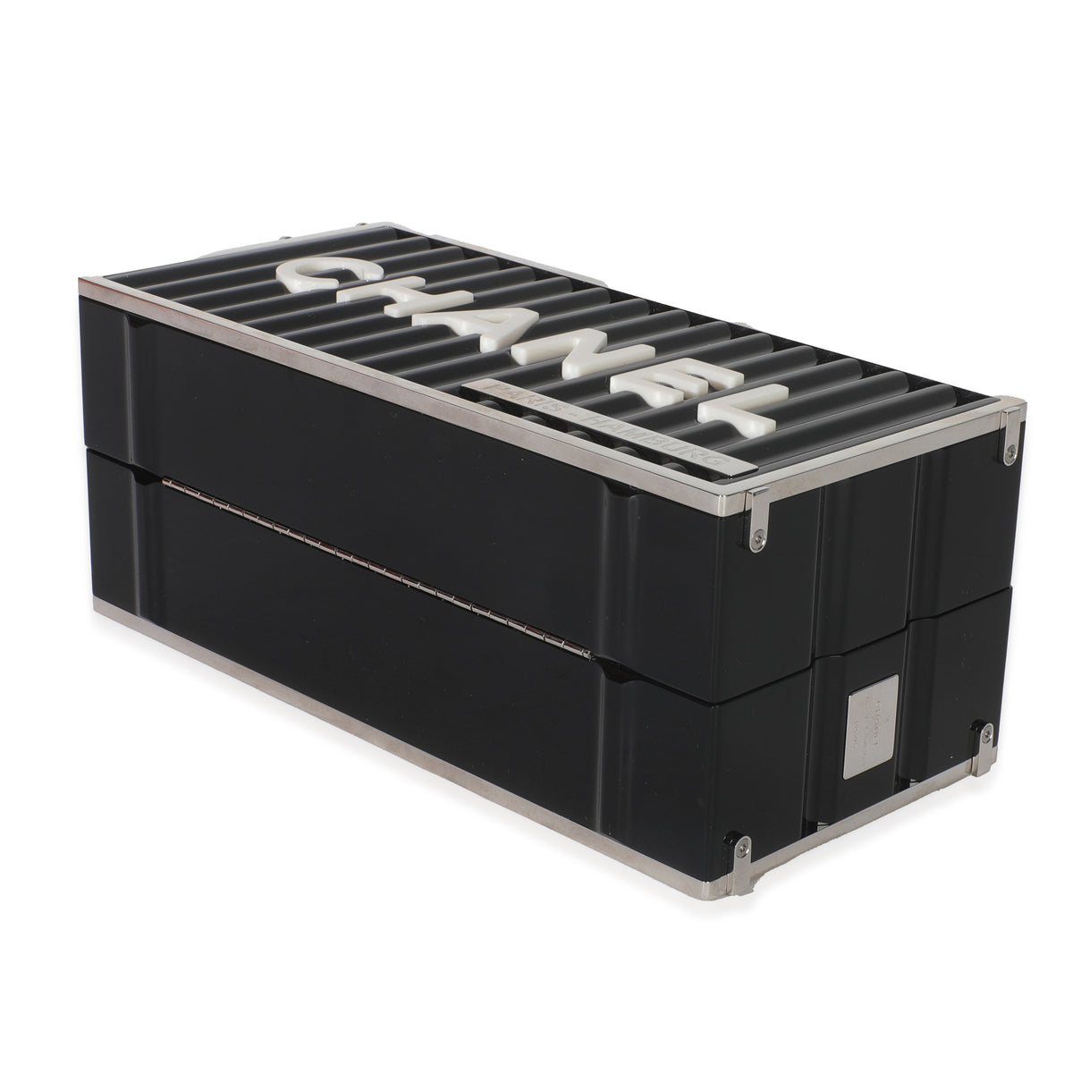 Chanel 18A Black Lucite Paris Hamburg Minaudiere Shipping Container Clutch Handbag box