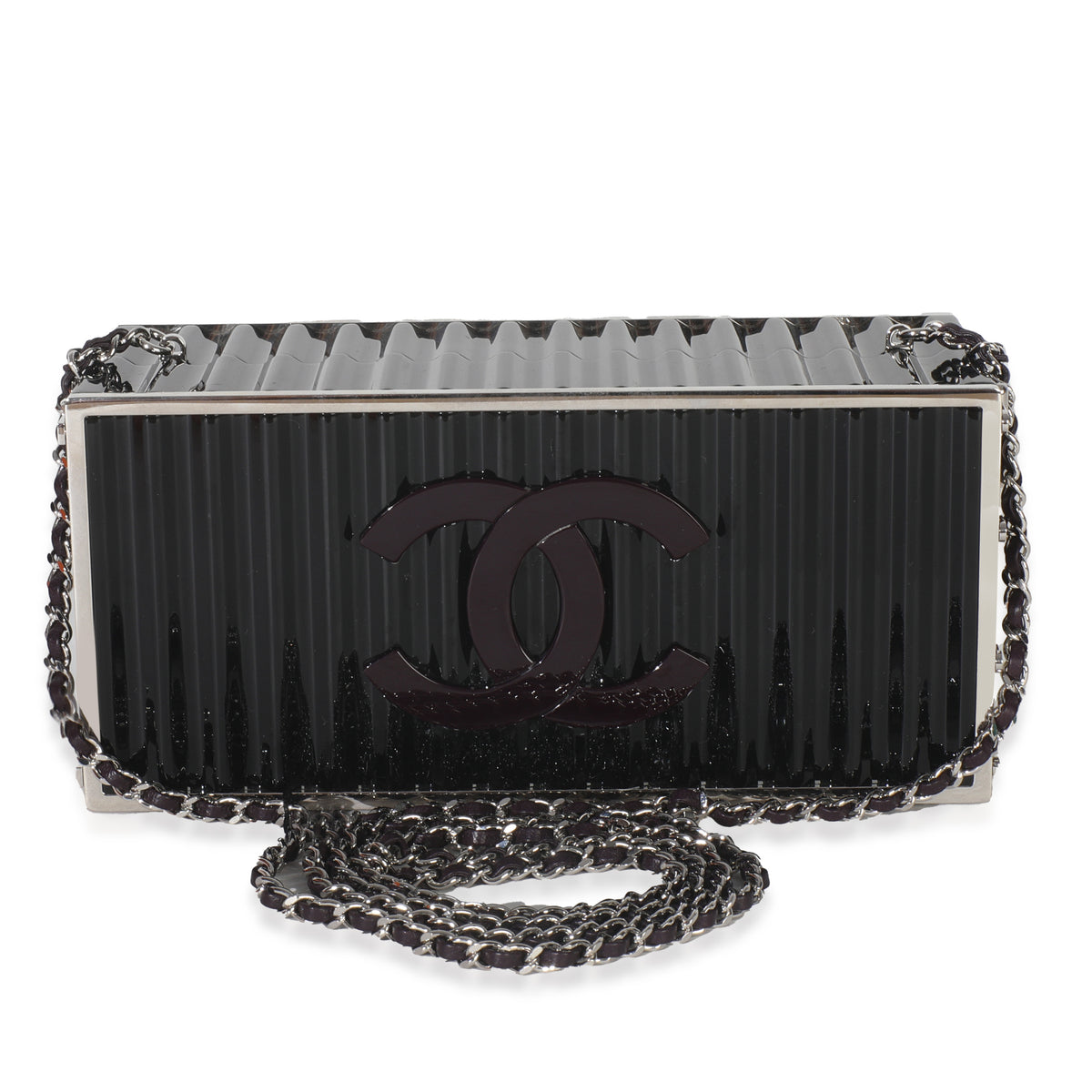 Chanel 18A Black Lucite Paris Hamburg Minaudiere Shipping Container Clutch Handbag bv