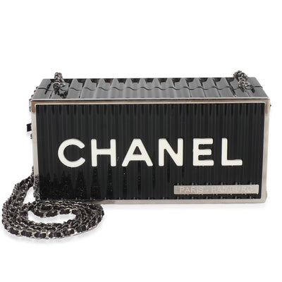 Chanel 18A Black Lucite Paris Hamburg Minaudiere Shipping Container Clutch Handbag fv