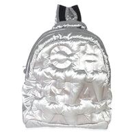 Chanel Silver Nylon Embossed Logo Doudoune Backpack Handbag fv