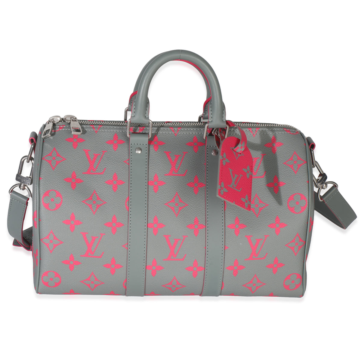 Louis Vuitton Grey Pink Monogram Glow Up Keepall Bandouliere 35 Handbag fv