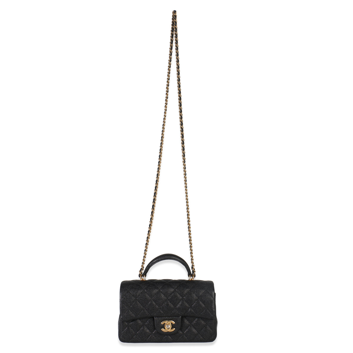 Chanel Black Quilted Caviar Mini Top Handle Rectangular Flap Handbag Handbag ad1