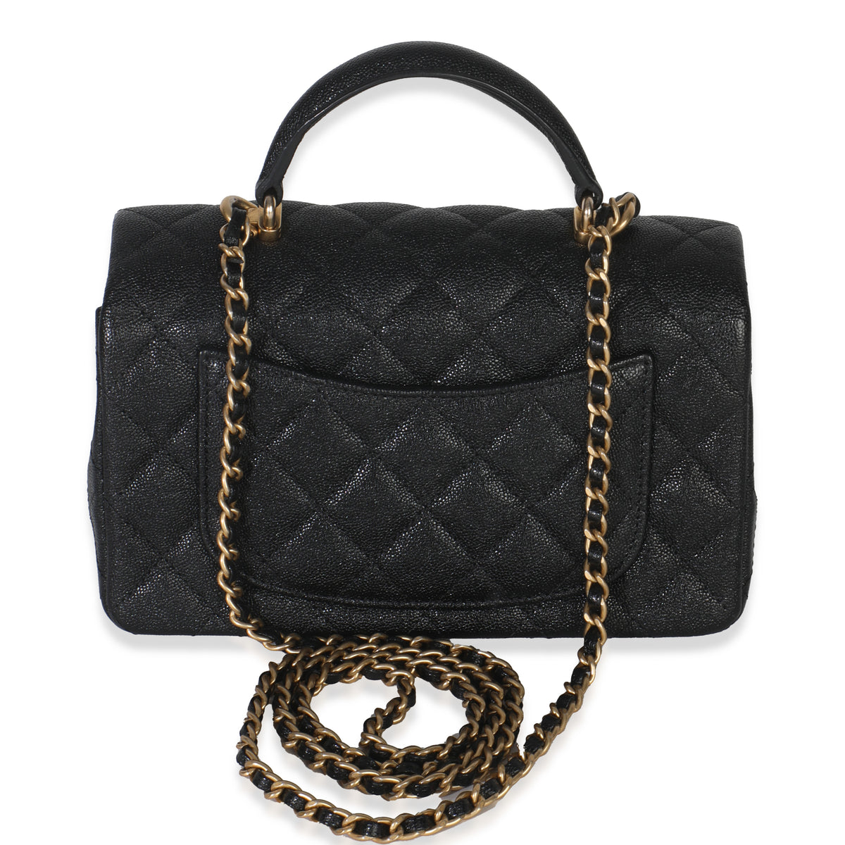 Chanel Black Quilted Caviar Mini Top Handle Rectangular Flap Handbag Handbag bv