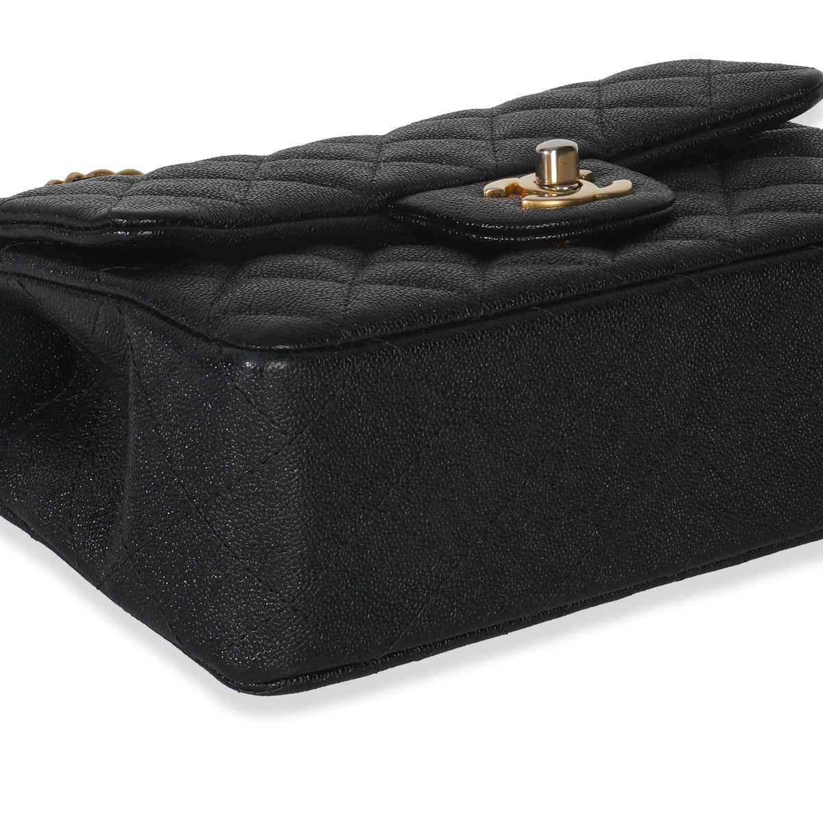 Chanel Black Quilted Caviar Mini Top Handle Rectangular Flap Handbag Handbag clasp