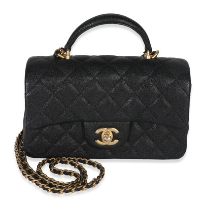 Chanel Black Quilted Caviar Mini Top Handle Rectangular Flap Handbag Handbag fv