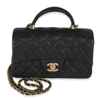 Chanel Black Quilted Caviar Mini Top Handle Rectangular Flap Handbag Handbag fv
