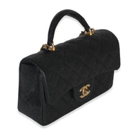 Chanel Black Quilted Caviar Mini Top Handle Rectangular Flap Handbag Handbag pv