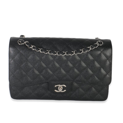 Chanel Black Quilted Caviar Jumbo Double Flap Bag Handbag fv