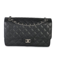 Chanel Black Quilted Caviar Jumbo Double Flap Bag Handbag fv