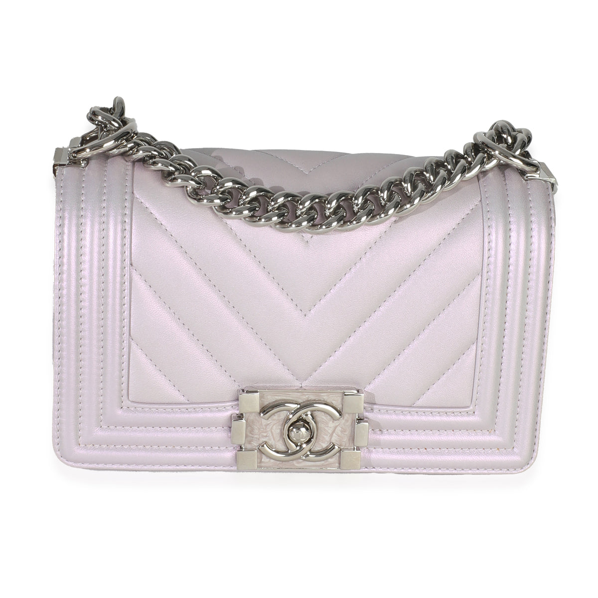 Chanel Purple Metallic Lambskin Chevron Quilted Small Boy Bag Handbag fv