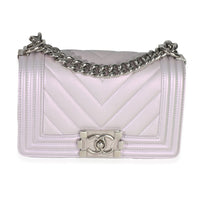 Chanel Purple Metallic Lambskin Chevron Quilted Small Boy Bag Handbag fv