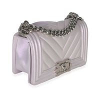 Chanel Purple Metallic Lambskin Chevron Quilted Small Boy Bag Handbag pv