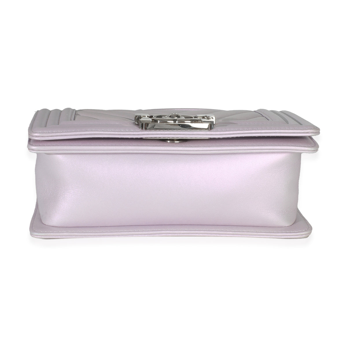 Chanel Purple Metallic Lambskin Chevron Quilted Small Boy Bag Handbag stamp