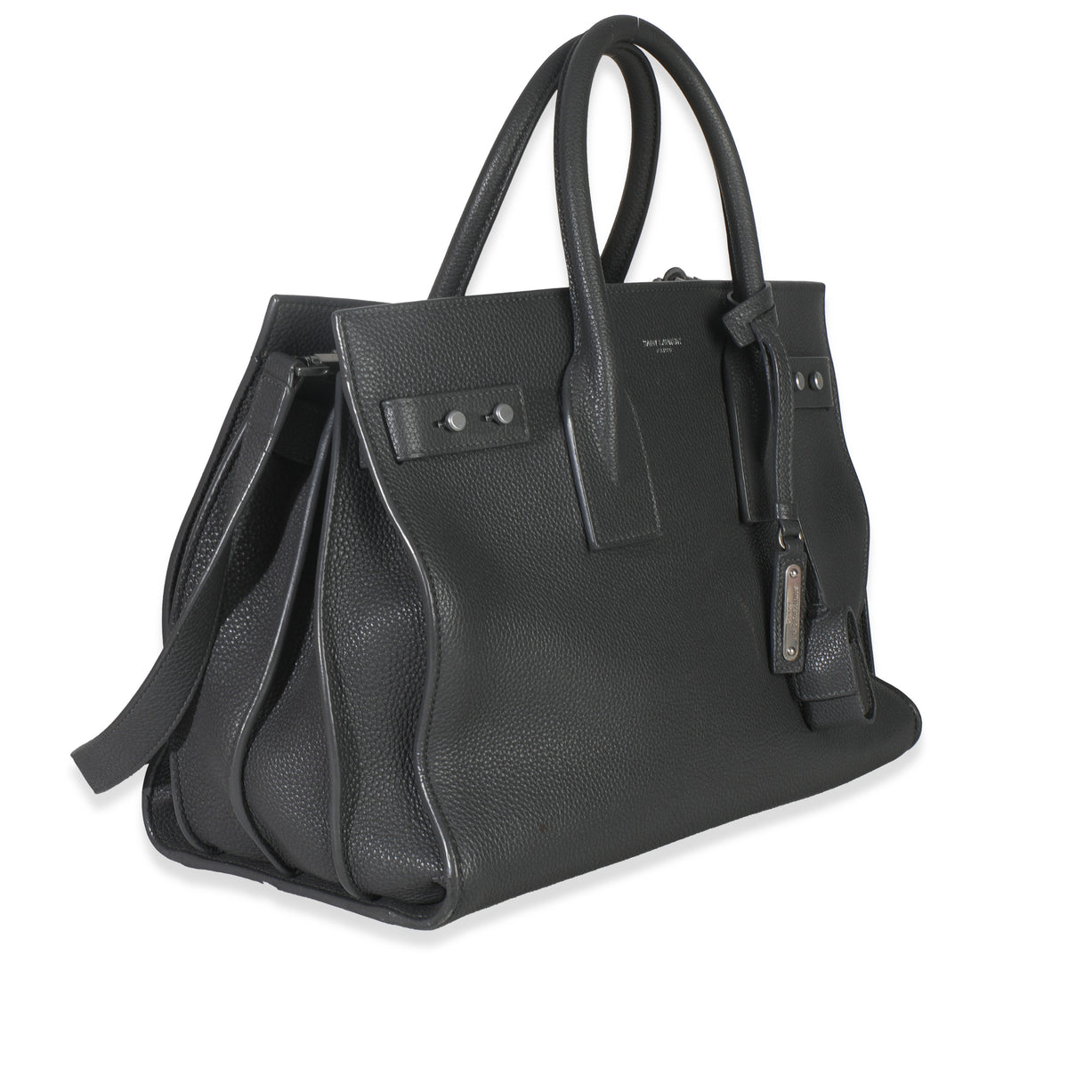 Saint Laurent Grey Grained Calfskin Small Souple Sac De Jour Handbag pv
