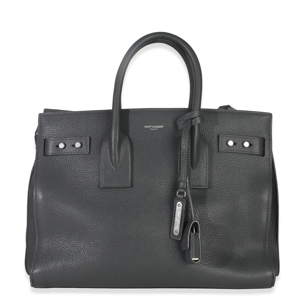 Saint Laurent Grey Grained Calfskin Small Souple Sac De Jour Handbag fv