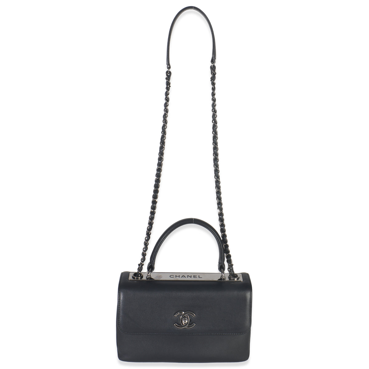 Chanel Black Calfskin Smooth Small Trendy CC Flap Bag Handbag stamp