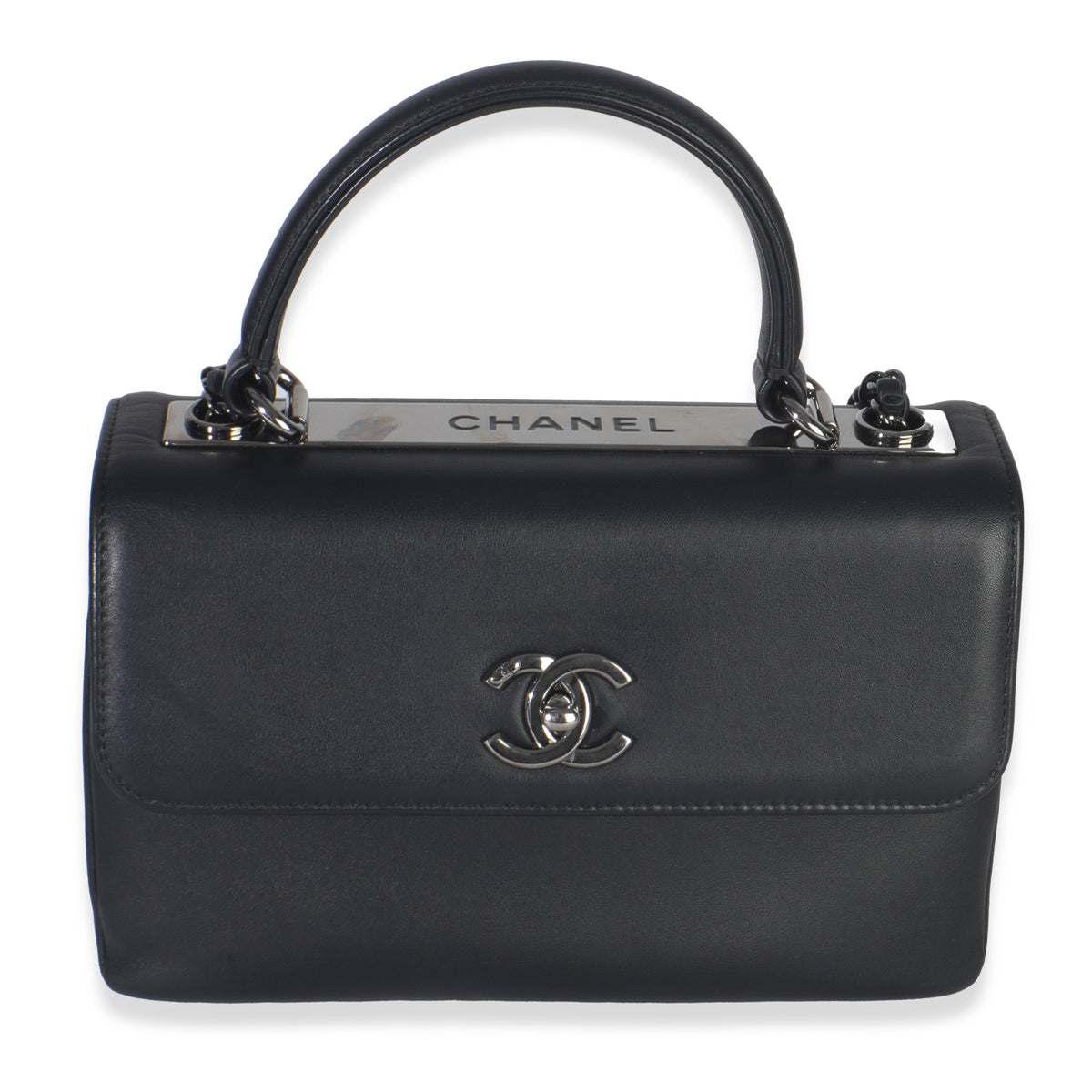 Chanel Black Smooth Calfskin Small Trendy CC Flap Dual Handle Bag Handbag fv