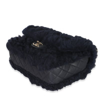 Chanel Navy Shearling Quilted Lambskin Medium Flap Bag Handbag box