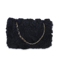 Chanel Navy Shearling Quilted Lambskin Medium Flap Bag Handbag bv