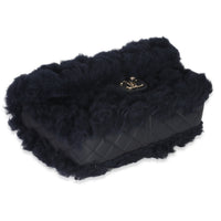 Chanel Navy Shearling Quilted Lambskin Medium Flap Bag Handbag clasp