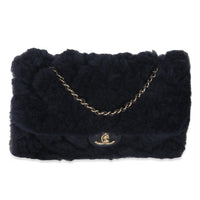 Chanel Navy Shearling Quilted Lambskin Medium Flap Bag Handbag fv