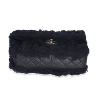 Chanel Navy Shearling Quilted Lambskin Medium Flap Bag Handbag stamp