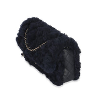 Chanel Navy Shearling Quilted Lambskin Medium Flap Bag Handbag sv