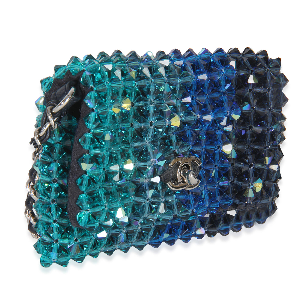 Chanel Blue Ombre Beaded Micro Clutch On Chain Handbag pv