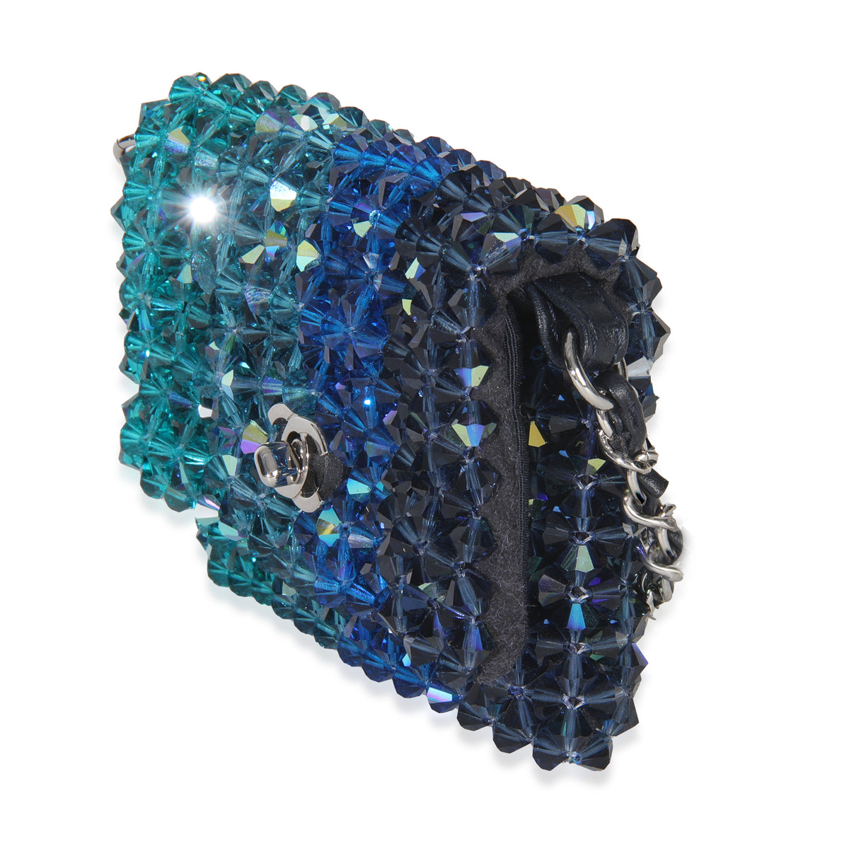 Chanel Blue Ombre Beaded Micro Clutch On Chain Handbag sv