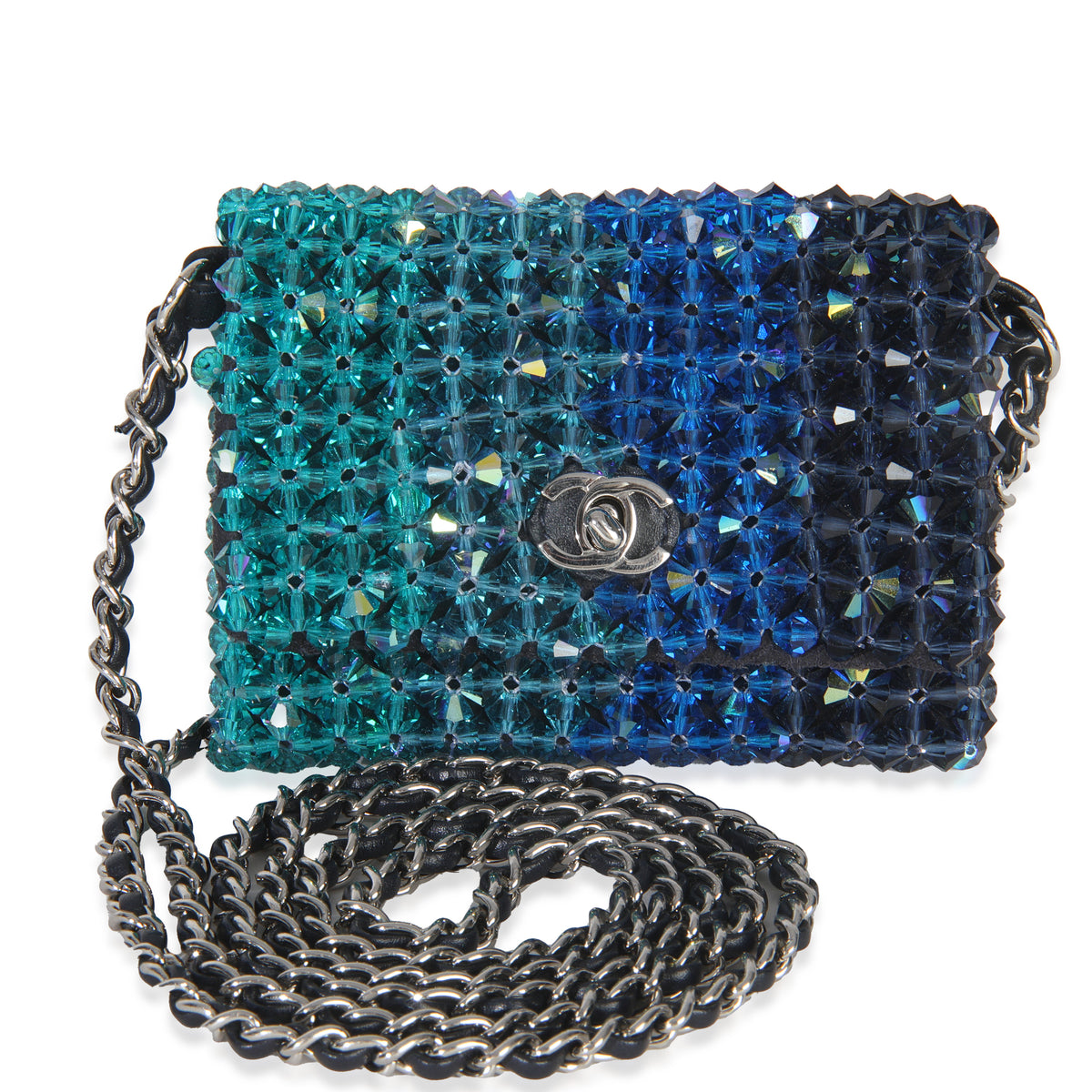 Chanel Blue Ombre Beaded Micro Clutch On Chain Handbag fv