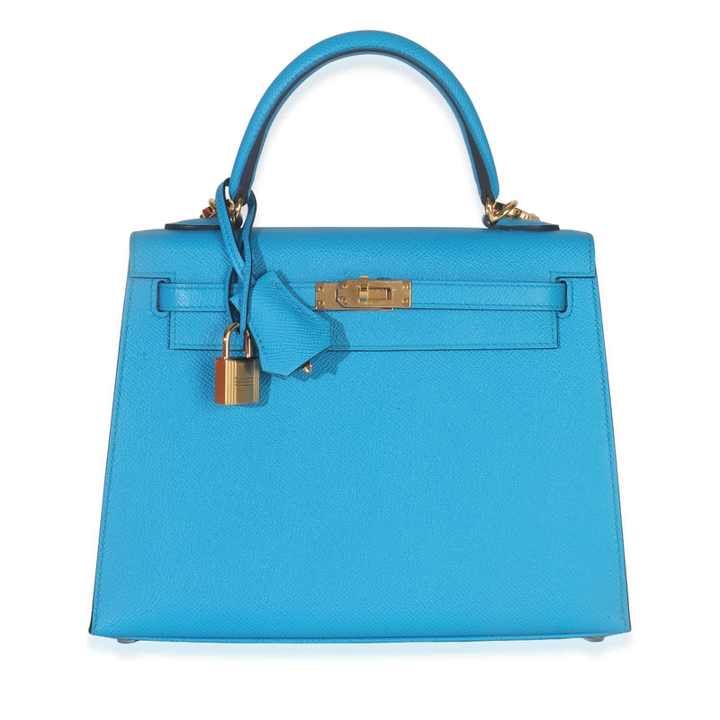 Hermès Blue Frida Epsom Sellier Kelly 25 GHW Handbag fv