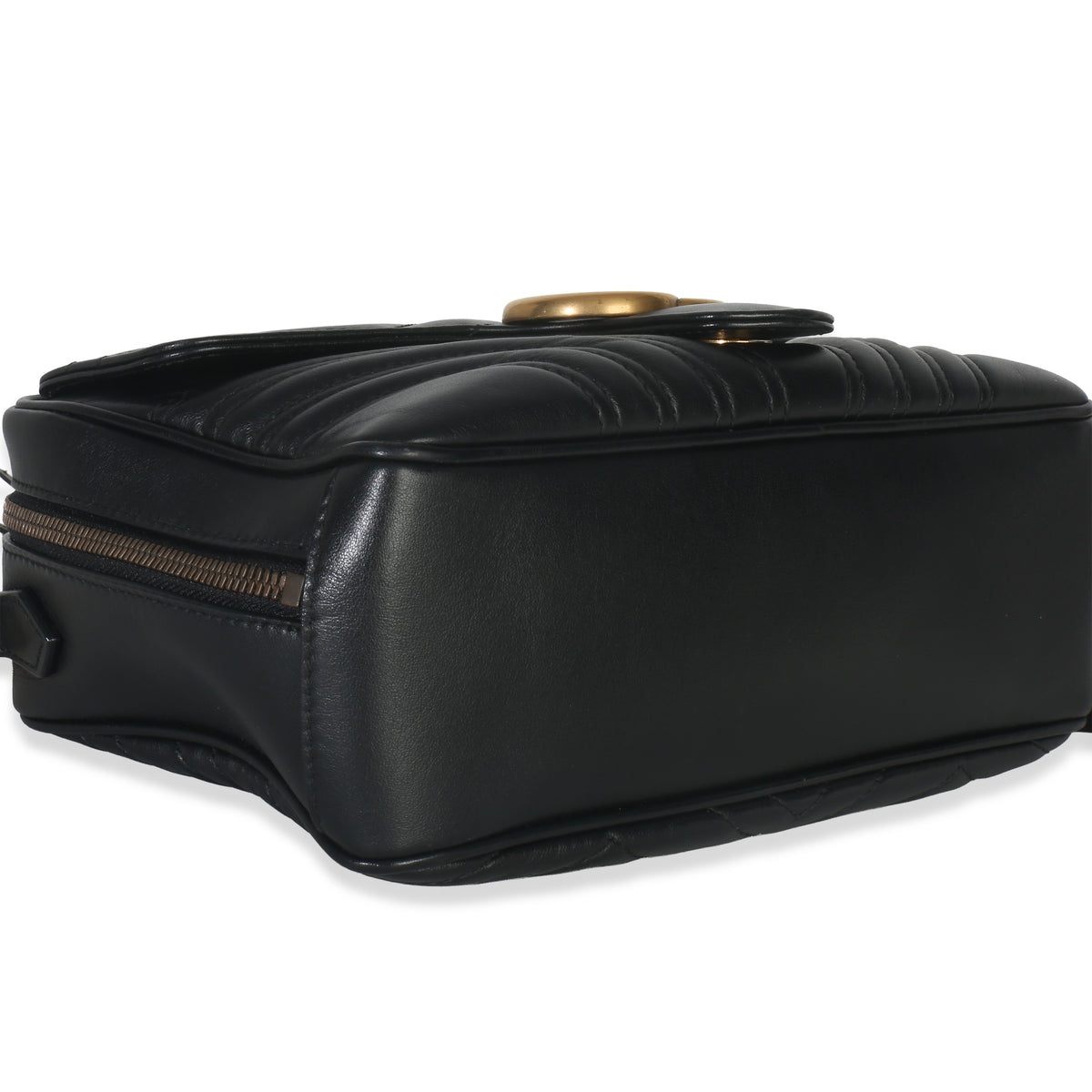 Gucci Black Calfskin Matelasse Sylvie Web Small GG Marmont Top Handle Bag Handbag clasp
