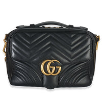 Gucci Black Calfskin Matelasse Sylvie Web Small GG Marmont Top Handle Bag Handbag fv