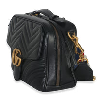 Gucci Black Calfskin Matelasse Sylvie Web Small GG Marmont Top Handle Bag Handbag sv