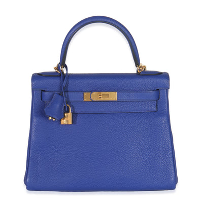 Hermès Bleu Electrique Togo Retourne Kelly 28 GHW Handbag fv