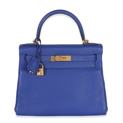 Hermès Bleu Electrique Togo Retourne Kelly 28 GHW Handbag fv