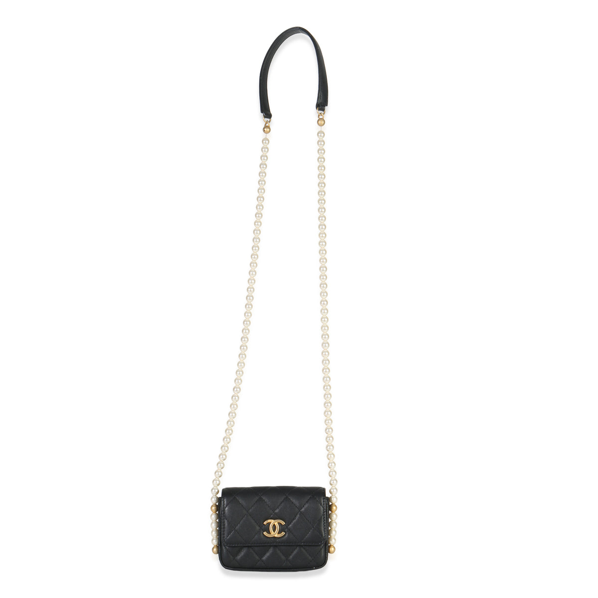 Chanel Black Quilted Calfskin About Pearls Card Holder With Chain Handbag ad1