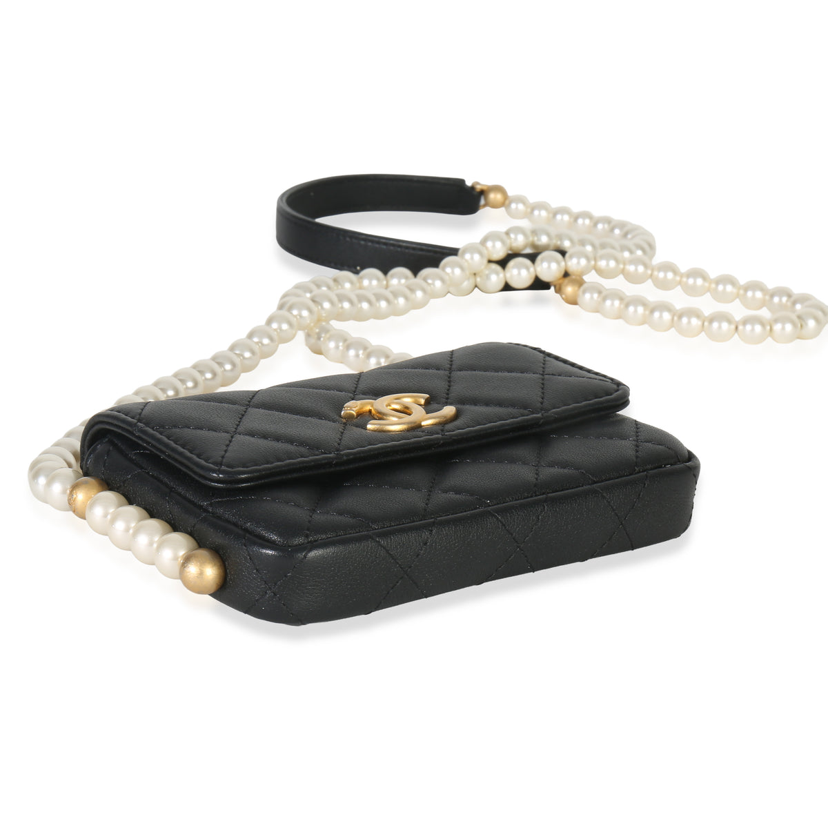 Chanel Black Quilted Calfskin About Pearls Card Holder With Chain Handbag av