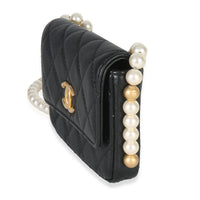 Chanel Black Quilted Calfskin About Pearls Card Holder With Chain Handbag bv