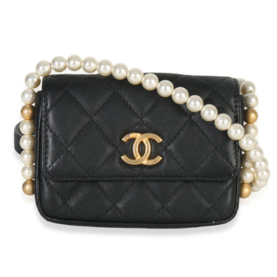 Chanel Black Quilted Calfskin About Pearls Card Holder With Chain Handbag fv