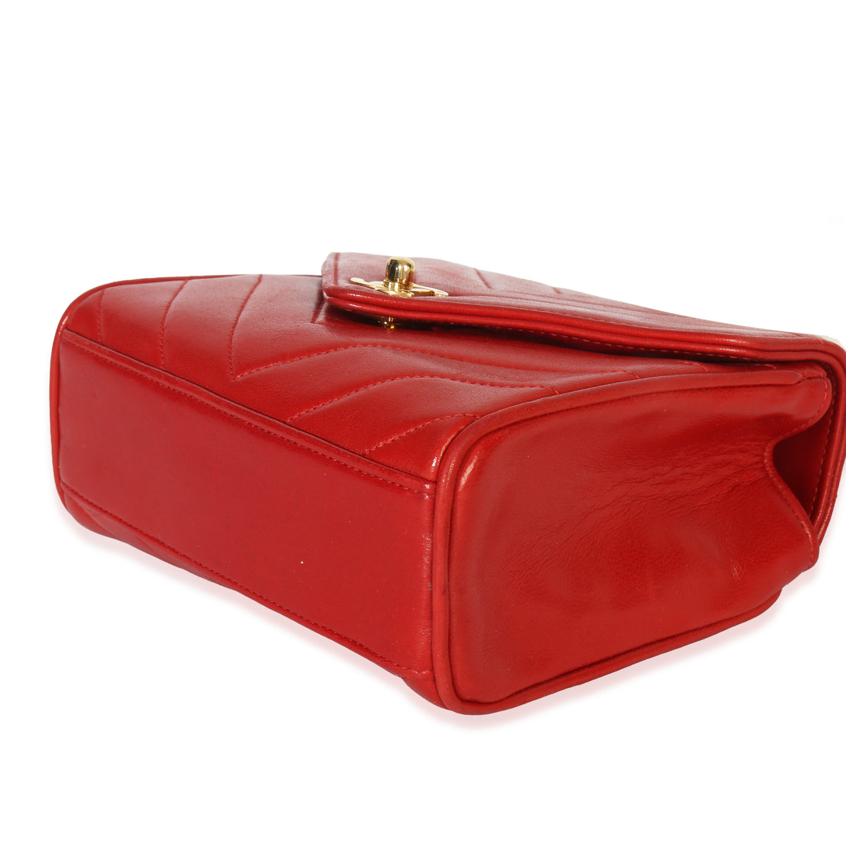 Chanel Vintage 24K Red Chevron Lambskin CC Square Flap Bag Handbag box