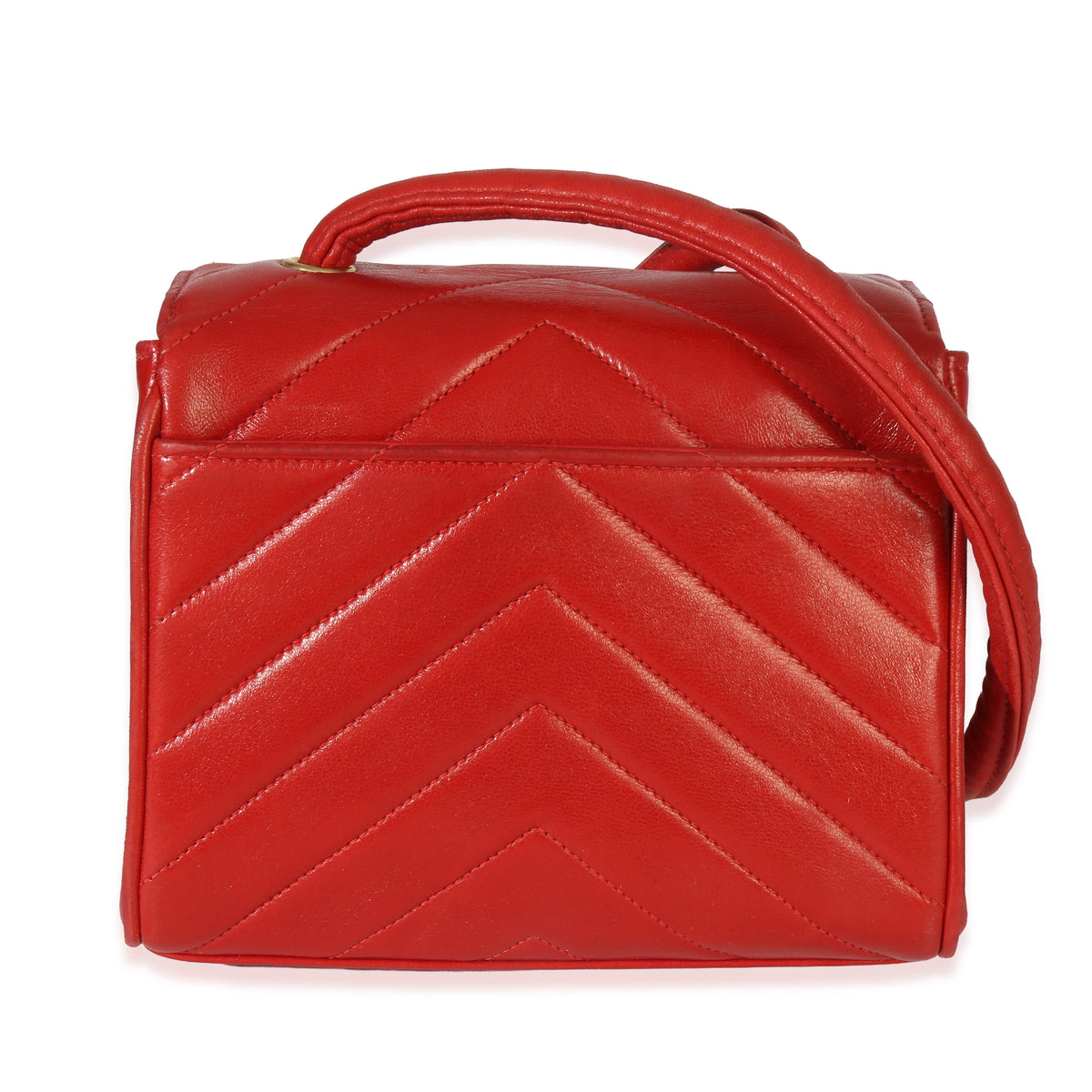 Chanel Vintage 24K Red Chevron Lambskin CC Square Flap Bag Handbag bv