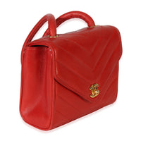 Chanel Vintage 24K Red Chevron Lambskin CC Square Flap Bag Handbag pv