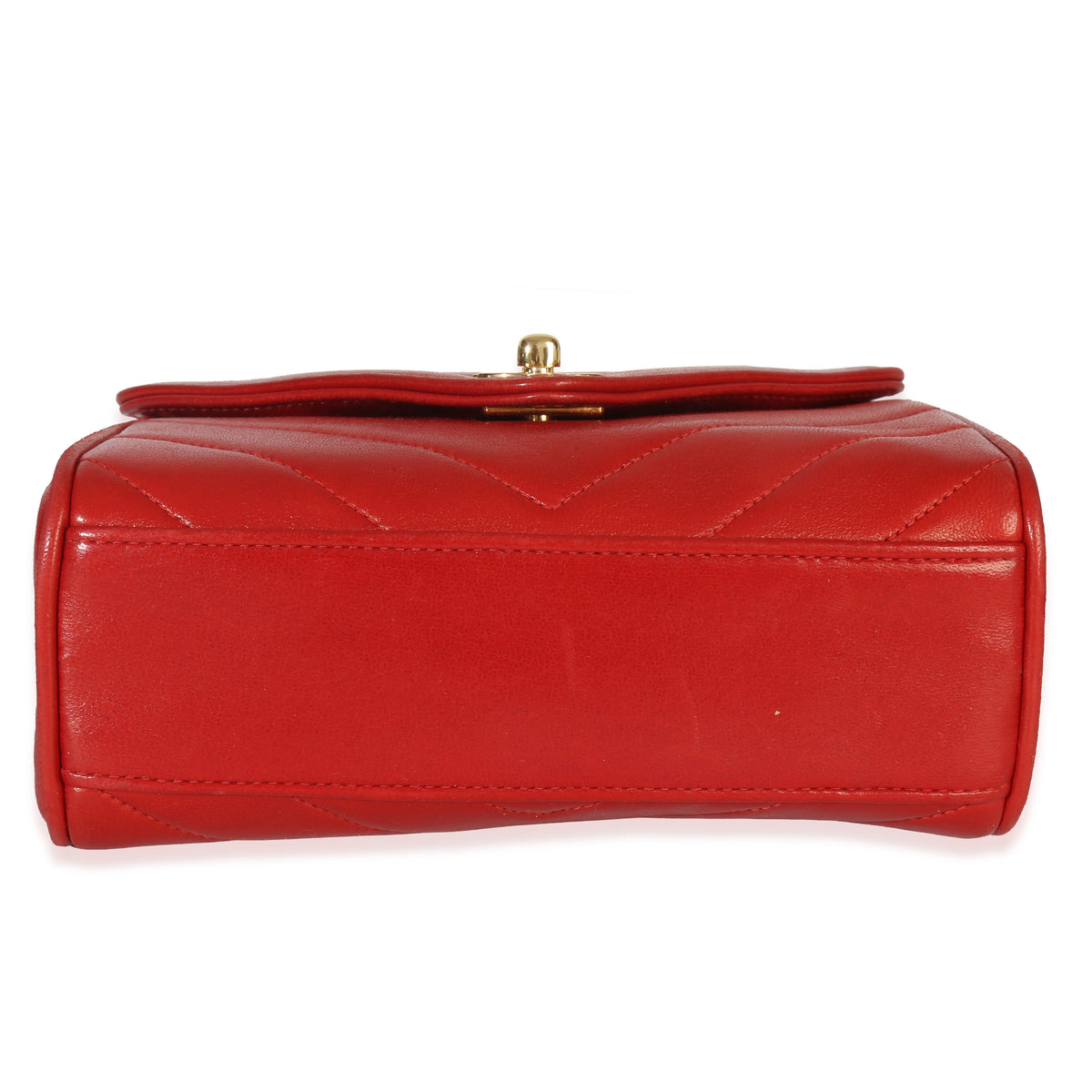 Chanel Vintage 24K Red Chevron Lambskin CC Square Flap Bag Handbag stamp