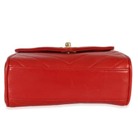 Chanel Vintage 24K Red Chevron Lambskin CC Square Flap Bag Handbag stamp