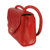 Chanel Vintage 24K Red Chevron Lambskin CC Square Flap Bag Handbag sv