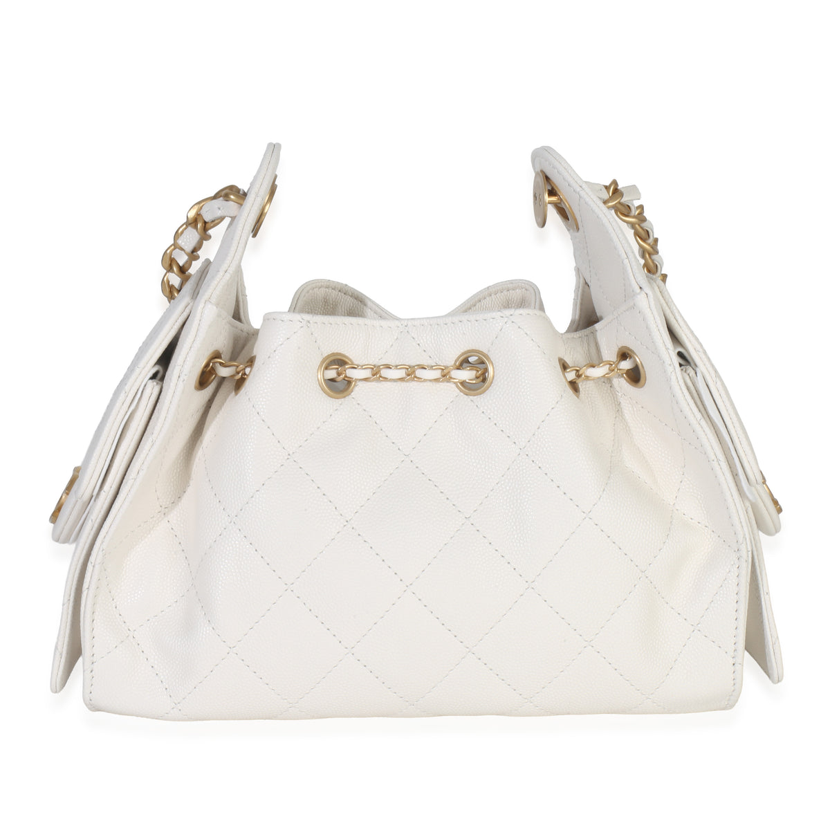 Chanel White Quilted Caviar Mini  25 Hobo Handbag Handbag bv